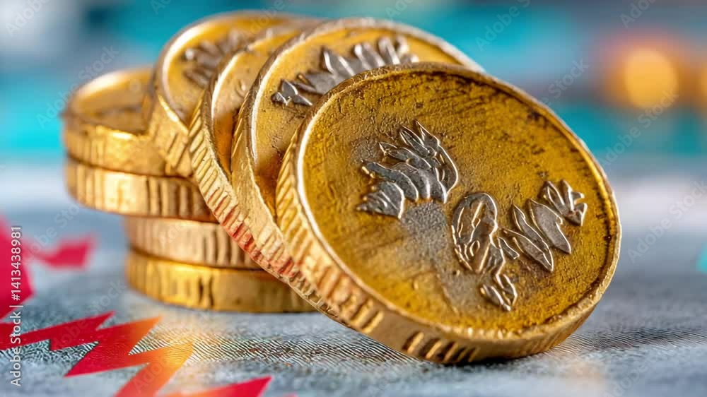 A stack of shiny gold coins mid-collapse, some tumbling in mid-air - Dramatic lighting with high contrast - Background shows a digital candlestick chart trending downward in red - Subtle crypto symbol