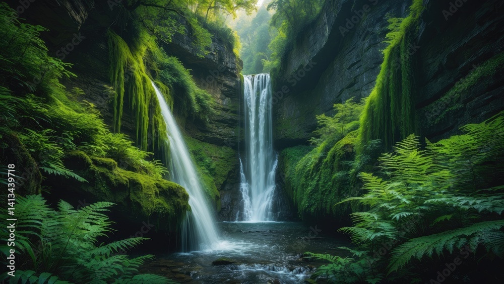 Obraz premium Waterfall within the dense forest