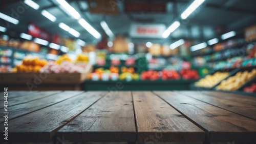 Wallpaper Mural Empty wooden tabletop with a blurred backdrop - showcase montage for product. Torontodigital.ca