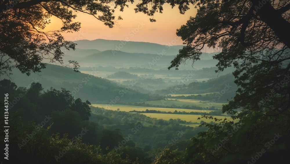 Sight of the valley from under the cedar's canopy