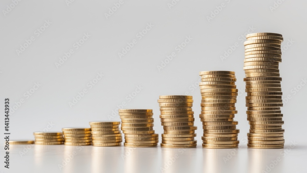 Growing columns of coins representing savings on a white backdrop Growing columns of coins representing savings on a white backdrop