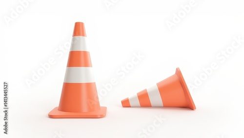 Obraz na płótnie Orange and White Traffic Cones on White Background w salonie