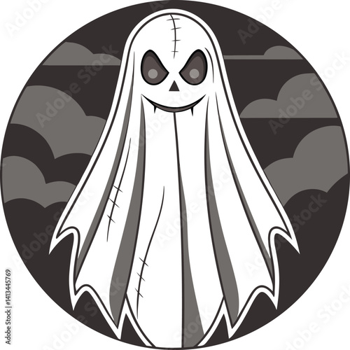 Gruesome Ghost with Stitches and Torn Fabric Halloween Design