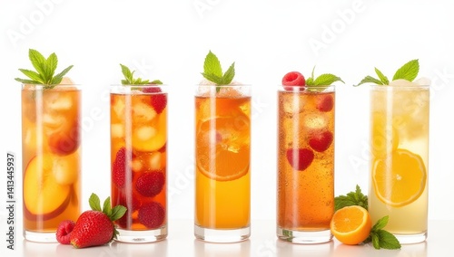 Obraz na płótnie Refreshing Iced Tea Variations with Fruit and Mint w salonie