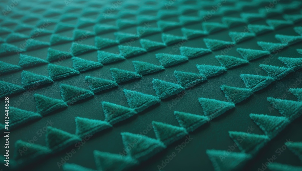 Naklejka premium Closeup of a dark green matte hard carpet background, featuring a textured design of numerous triangles, typically found in ablution or wudhu areas.