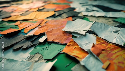 Arty collage-inspired vintage retro poster texture, vibrant paper pattern for digital art mixed media application