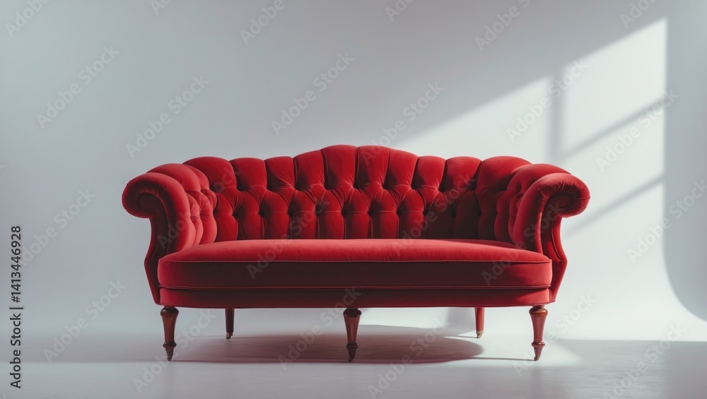 Description of a chic and opulent red sofa set against a plain background