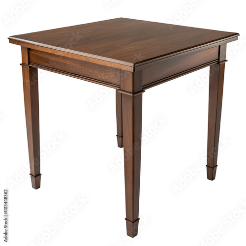 A simple, square, brown wooden table with a flat, smooth surface, Isolated on a transparent background, PNG.