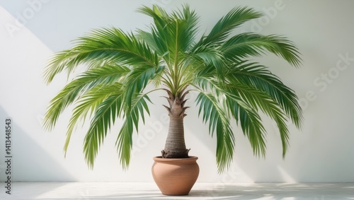 Sago palm tree set against a plain background photo