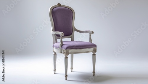 Decorative white wooden dining chair with an inlaid fabric seat