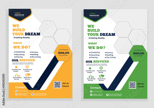 Professional and modern construction flyer template design ideal for building companies  contractors and real estate developers Professional Builder Poster Template for A4 print