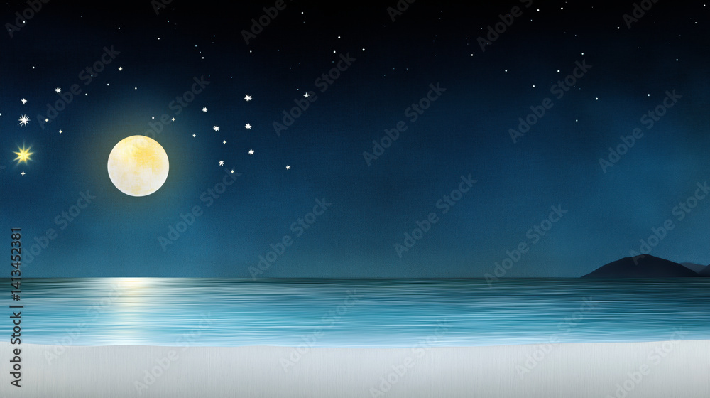 A large moon is in the sky above a body of water