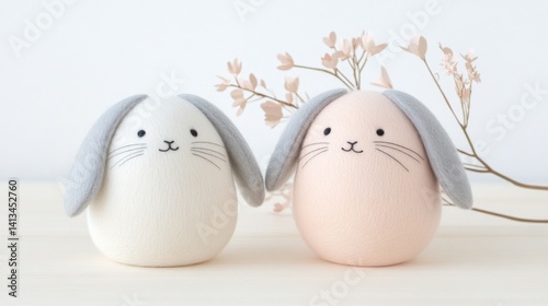 Easter rabbit and eggs crafted with light shades decorations for a minimalist spring decor that brings joy to any Easter celebration