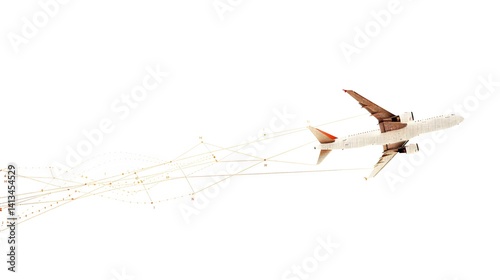 Professional Plane Flight Path Illustration on Isolated White Background in AR 16:9 Ratio
