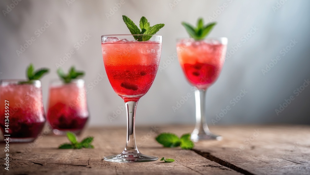 Red iced berry punch for summer, chilled fruity drink, or sherbet chiller cocktail Red iced berry punch for summer, chilled fruity drink, or sherbet chiller cocktail