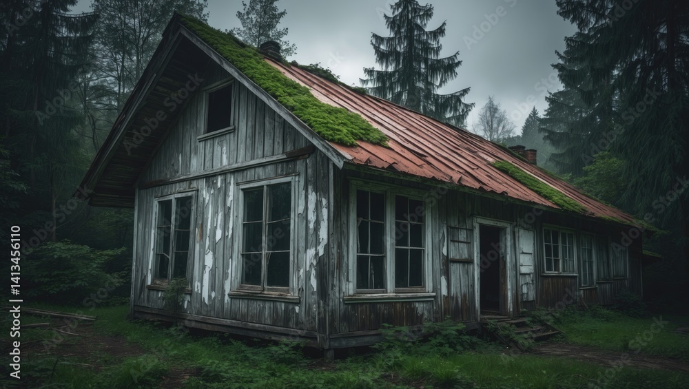 Antique wooden home in the village Antique wooden home in the village