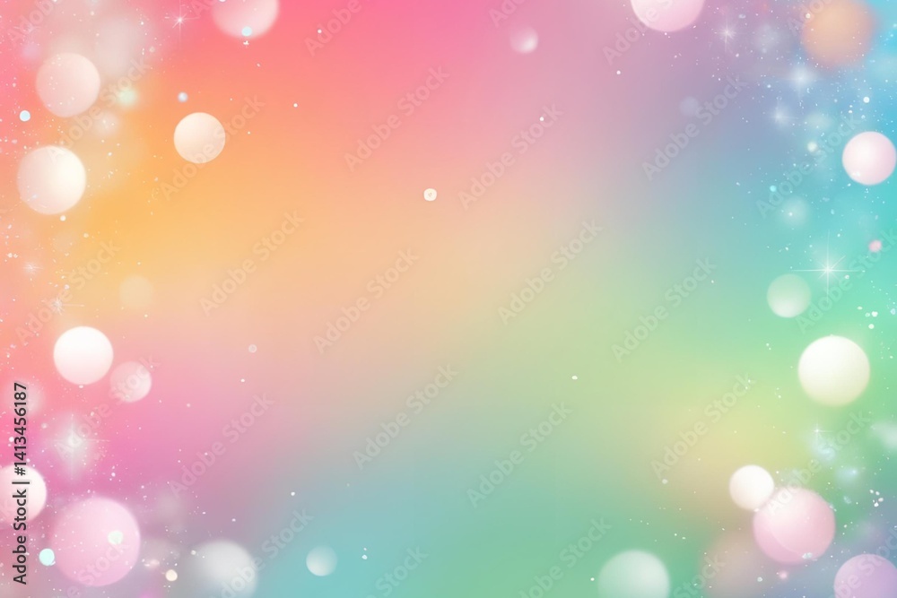 Vibrant abstract background with soft bokeh lights, smooth gradient blending from pink and orange to green and blue, dreamy defocused glow