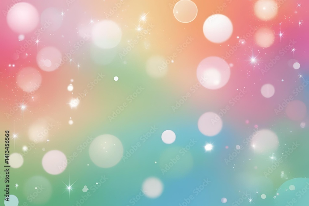 Fototapeta premium Vibrant abstract background with soft bokeh lights, smooth gradient blending from pink and orange to green and blue, dreamy defocused glow