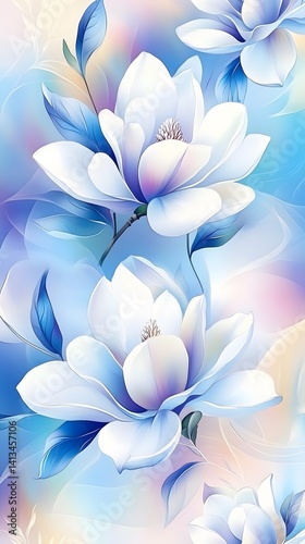Stunning Blue and White Magnolia Flowers Artistic Design