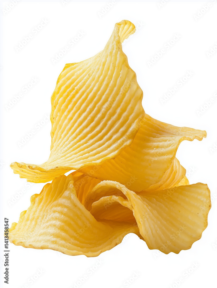 Wavy potato chips stacked on white background Wavy potato chips stacked on white background