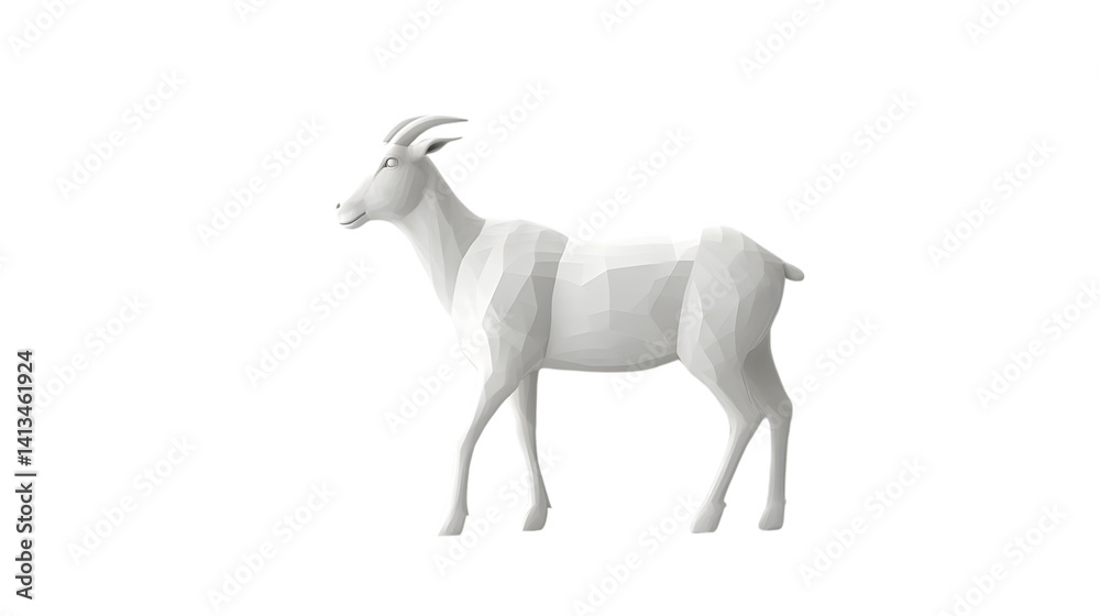 Fototapeta premium Geometric Animal Sculpture Abstract White Polygonal Design of a Horned Creature on Black Backg
