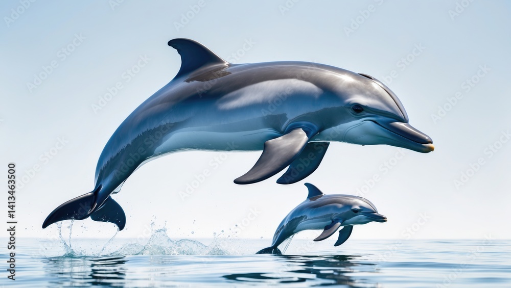 Obraz premium Collection of jumping dolphins on a plain white background