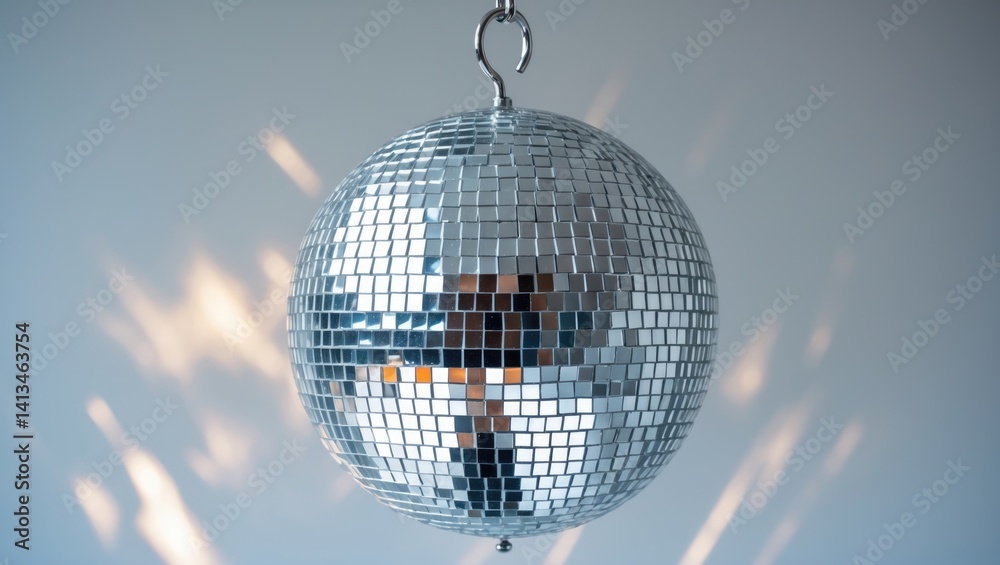 Fototapeta premium White background featuring a shiny silver disco ball