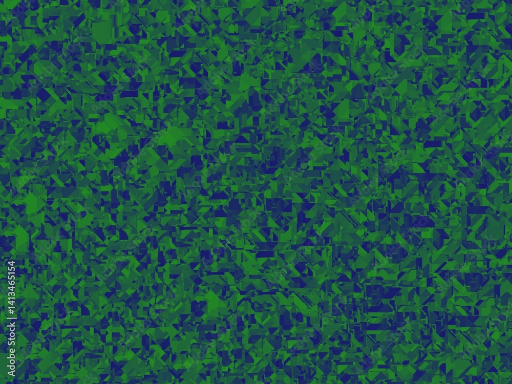 Naklejka premium An abstract background with a dense, textured field of randomly arranged, multifaceted geometric shapes in shades of green and blue. The effect is similar to a camouflage pattern.