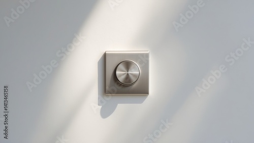 Silver metal dimmer switch mounted on a white wall photo
