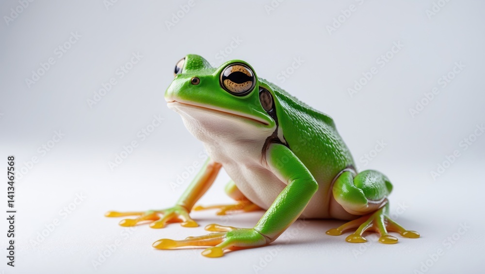 Sitting tree frog against a white isolation Sitting tree frog against a white isolation