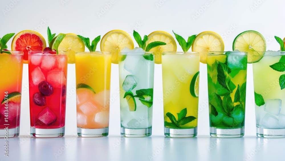 Fototapeta premium Variety of cocktails displayed against a white backdrop