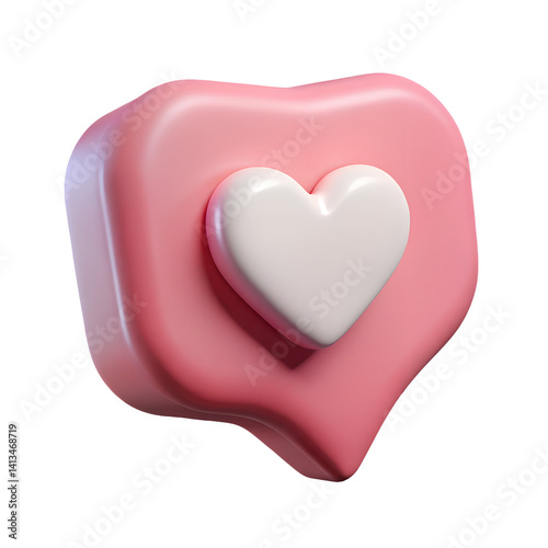 A pink 3D speech bubble with a white heart conveys affection and appreciation, suitable for social media use.