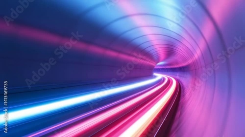 Futuristic Neon Tunnel with Glowing Light Trails in Motion