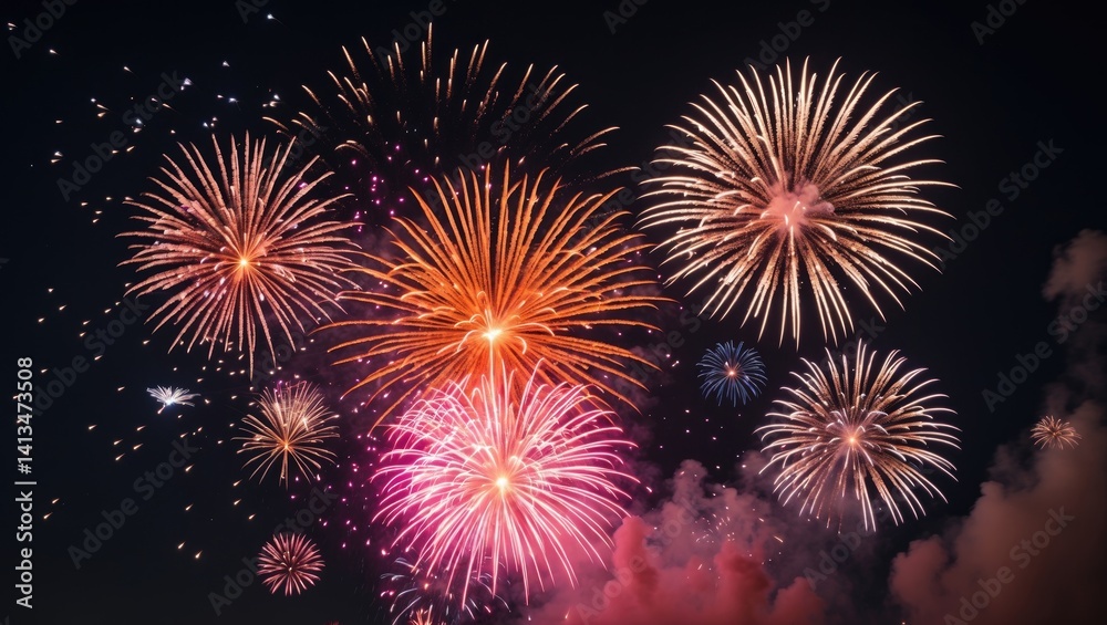 Naklejka premium A stunning exhibition of fireworks brightens the sky