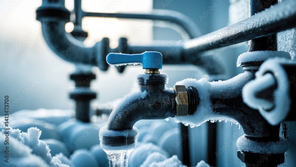 Icy faucet during winter