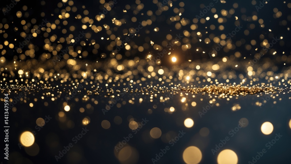 Black background with shimmering gold bokeh Black background with shimmering gold bokeh