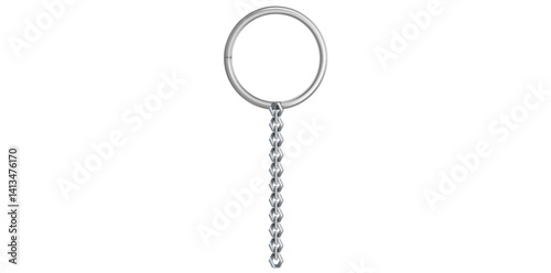 Realistic Silver Key Chain With Metal Ring Vector Illustration.	