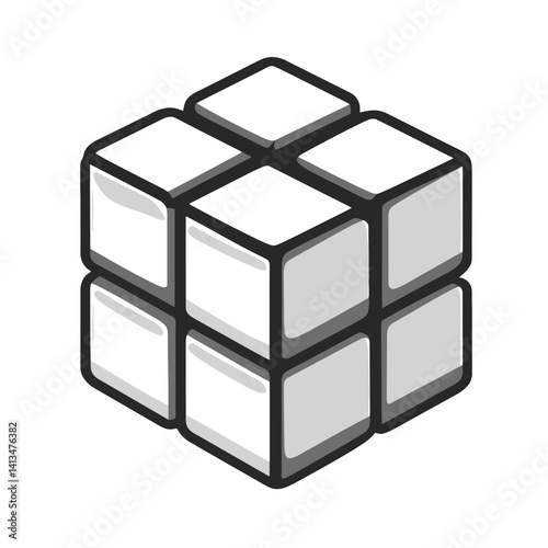 Cinder block minimalist design depicting a geometric cube sculpture with clean lines and abstract form