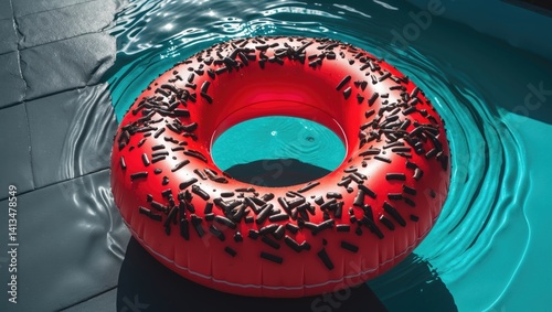 Inflatable ring on the pool surface.