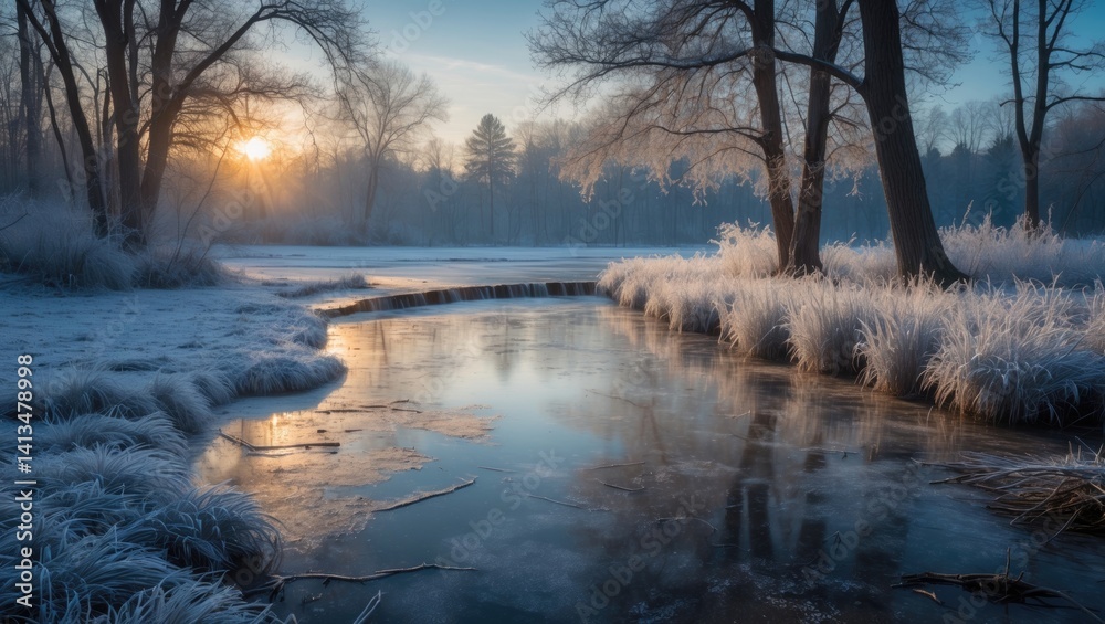 Fototapeta premium A beaver constructed a dam and blocked a small creek.