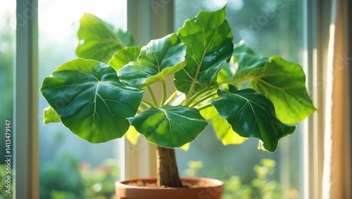 Sunlit fiddle leaf fig