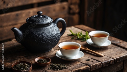 Recipe for traditional herbal tea made in a cast iron teapot using organic dry herbs.