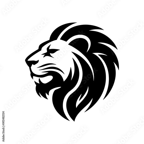 Lion head vector logo, Wild roaring lion king head tattoo set, Front and side view predator face, full lions heads icon black and white ink sketch silhouettes design, Eps, Ai, Svg format photo