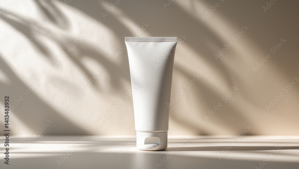 Minimalist packaging mockup featuring a hand cream tube with shadows, along with cosmetic and medicine bottle mockup