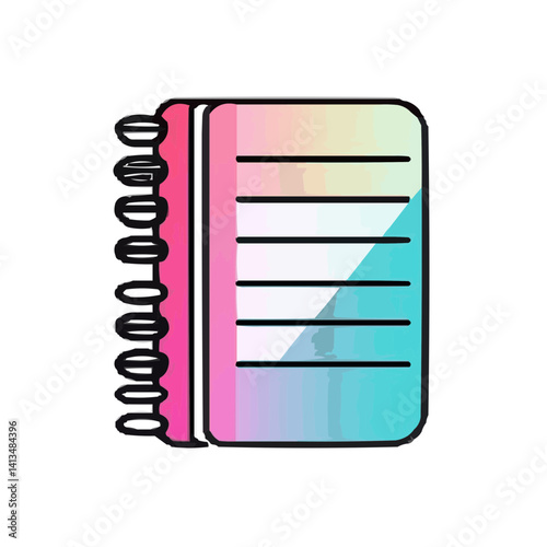 Spiral notebook icon with pastel gradient cover and lined pages