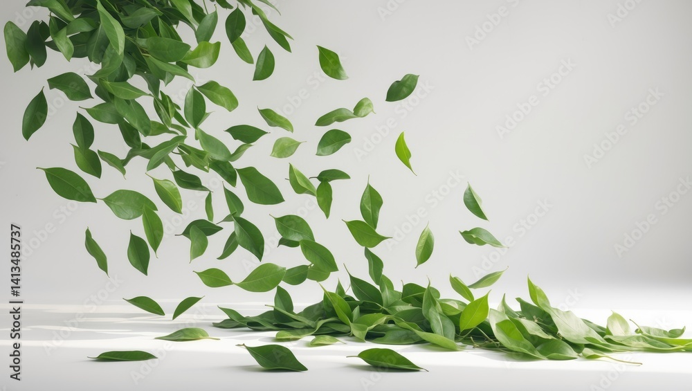 White background featuring isolated green leaves White background featuring isolated green leaves