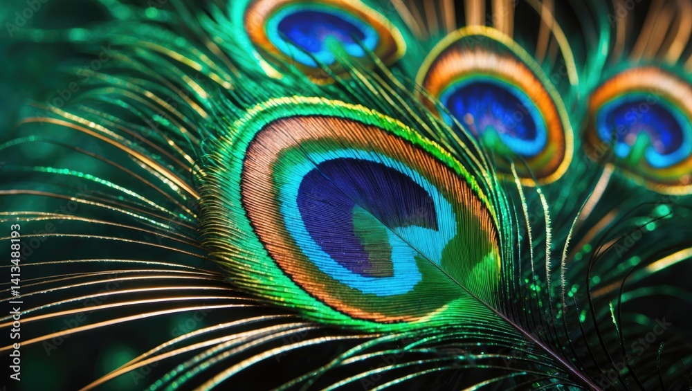Obraz premium Peacock feathers exhibit beautiful hues, including green and various other colors.