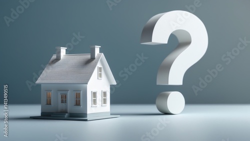 Mortgage calculator for real estate ventures. Desk with a question mark. Guidance on loan or insurance rate payments. Risk and liability considerations.