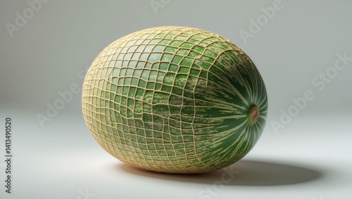 Cantaloupe melon displaying its net rind pattern, isolated against a background with clipping path