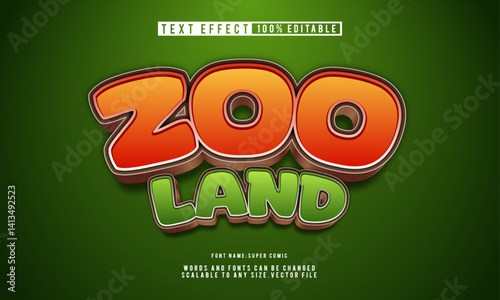 Editable Zoo Land text effect in playful vector style, perfect for kids and animal themes.